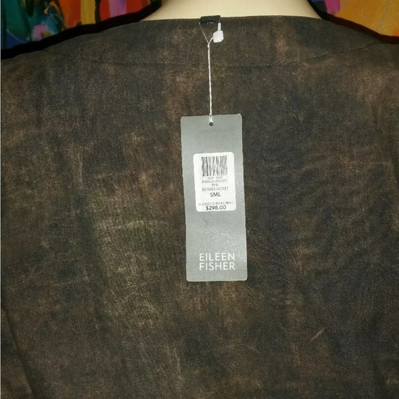 Eileen Fisher Terra Silk Print Bomber Jacket, Rye (Brown), Small  NWT $ 298 - Picture 8 of 10